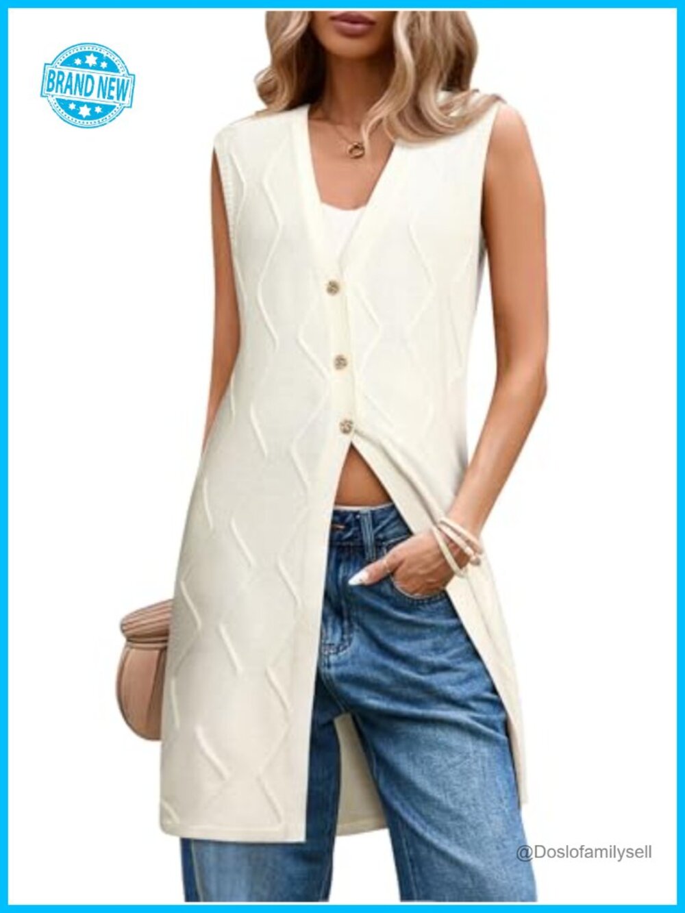 Sleeveless Cable Knit Button Up Cardigan Vest Tunic Sweater